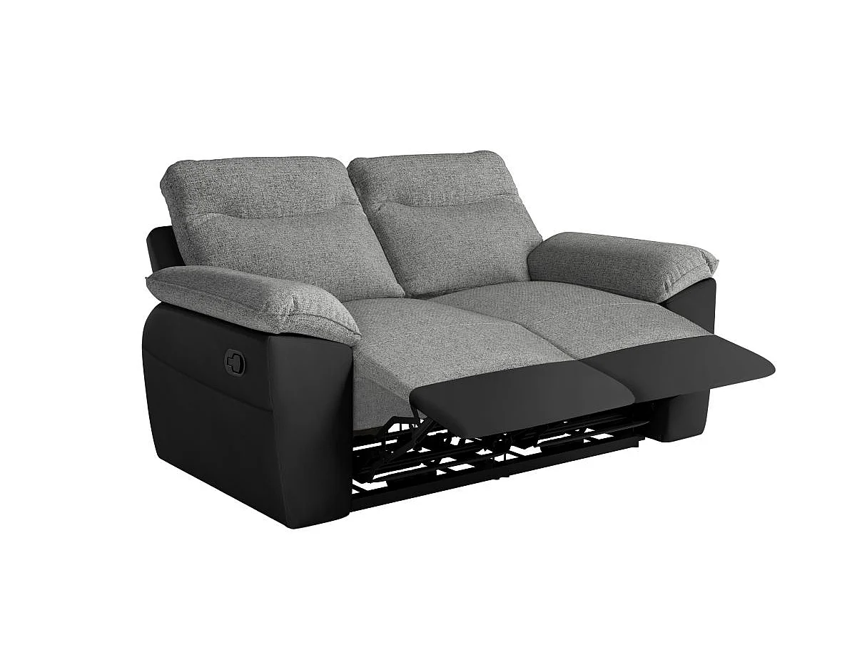 Canapé de relaxation manuel Ross 2 places en tissu et simili - Noir/Gris - L160 x P100 x H102cm - Loungitude