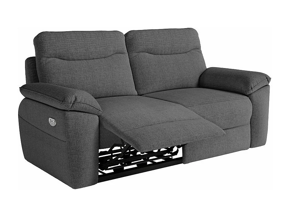 Canapé de relaxation électrique Ross 3 places en tissu texturé 3D - Gris anthracite - L200 x P100 x H102cm - Loungitude