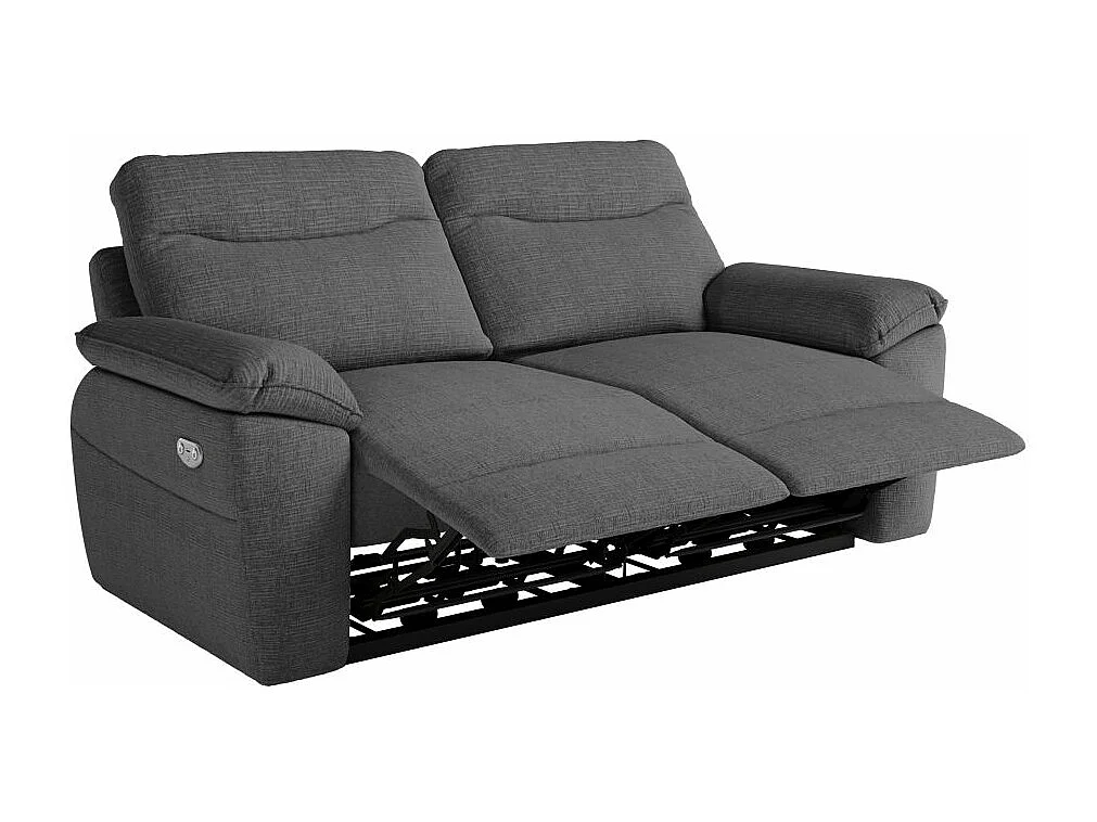 Canapé de relaxation électrique Ross 3 places en tissu texturé 3D - Gris anthracite - L200 x P100 x H102cm - Loungitude