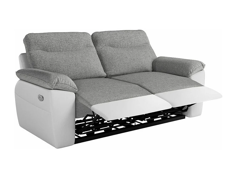 Canapé de relaxation électrique Ross 3 places en tissu et simili - Blanc/Gris - L200 x P100 x H102cm - Loungitude