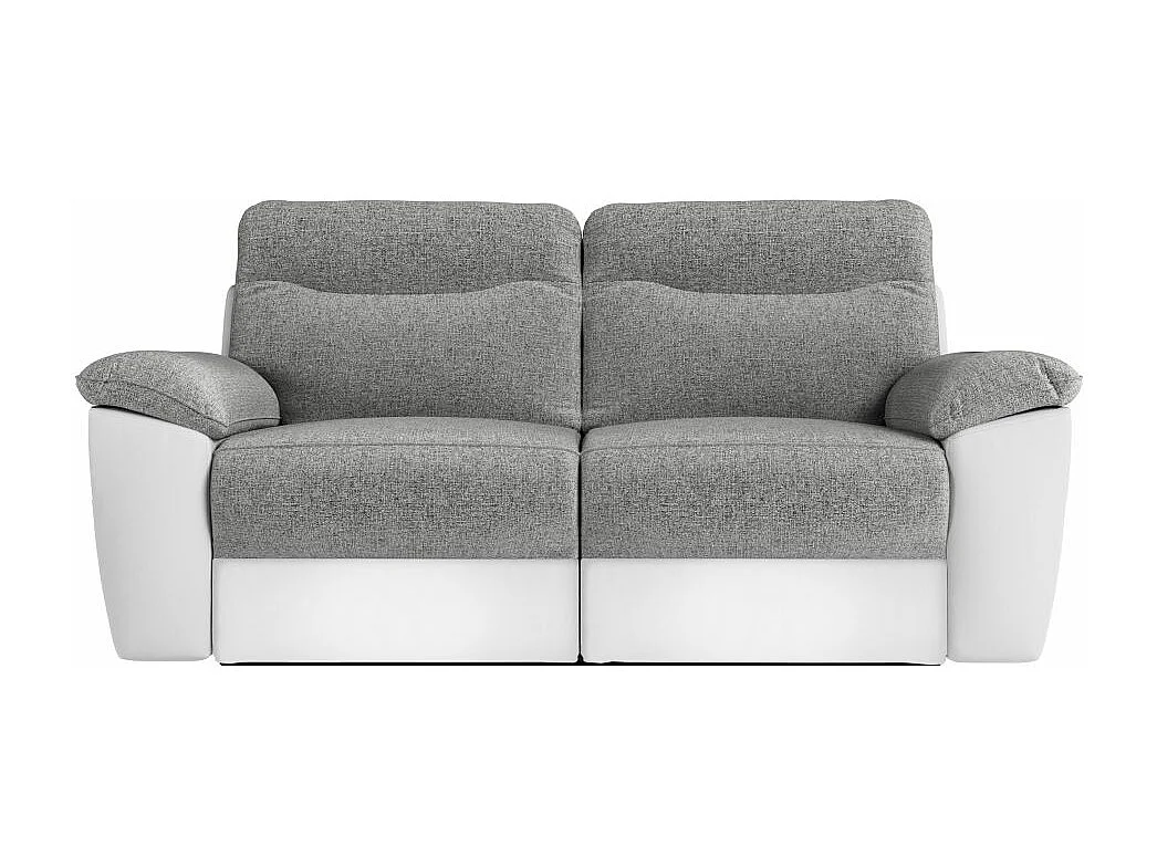 Canapé de relaxation électrique Ross 3 places en tissu et simili - Blanc/Gris - L200 x P100 x H102cm - Loungitude