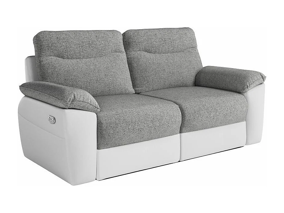 Canapé de relaxation électrique Ross 3 places en tissu et simili - Blanc/Gris - L200 x P100 x H102cm - Loungitude