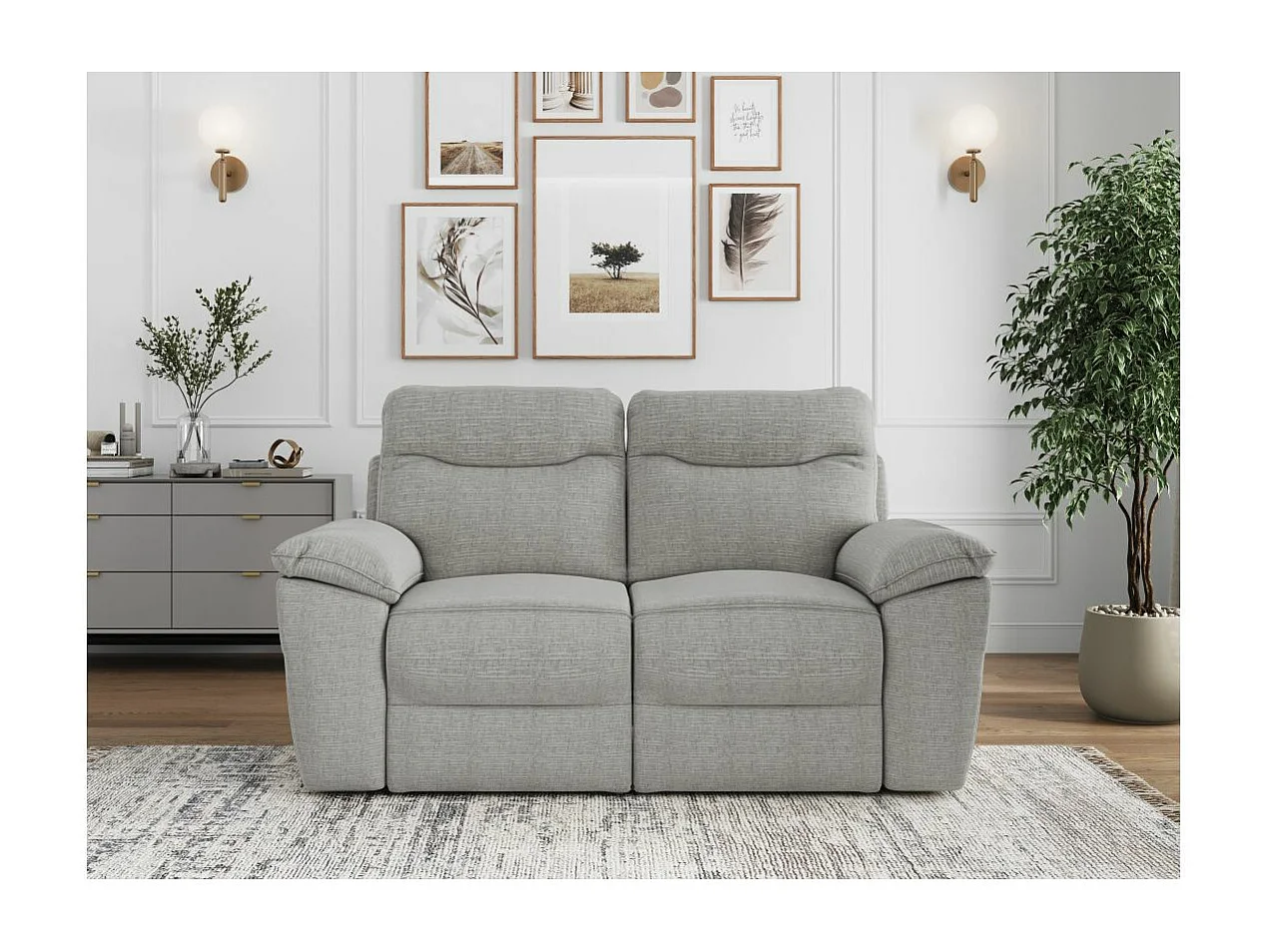 Canapé de relaxation électrique Ross 2 places en tissu texturé 3D - Gris clair - L160 x P100 x H102cm - Loungitude