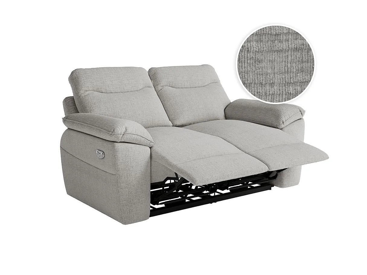 Canapé de relaxation électrique Ross 2 places en tissu texturé 3D - Gris clair - L160 x P100 x H102cm - Loungitude