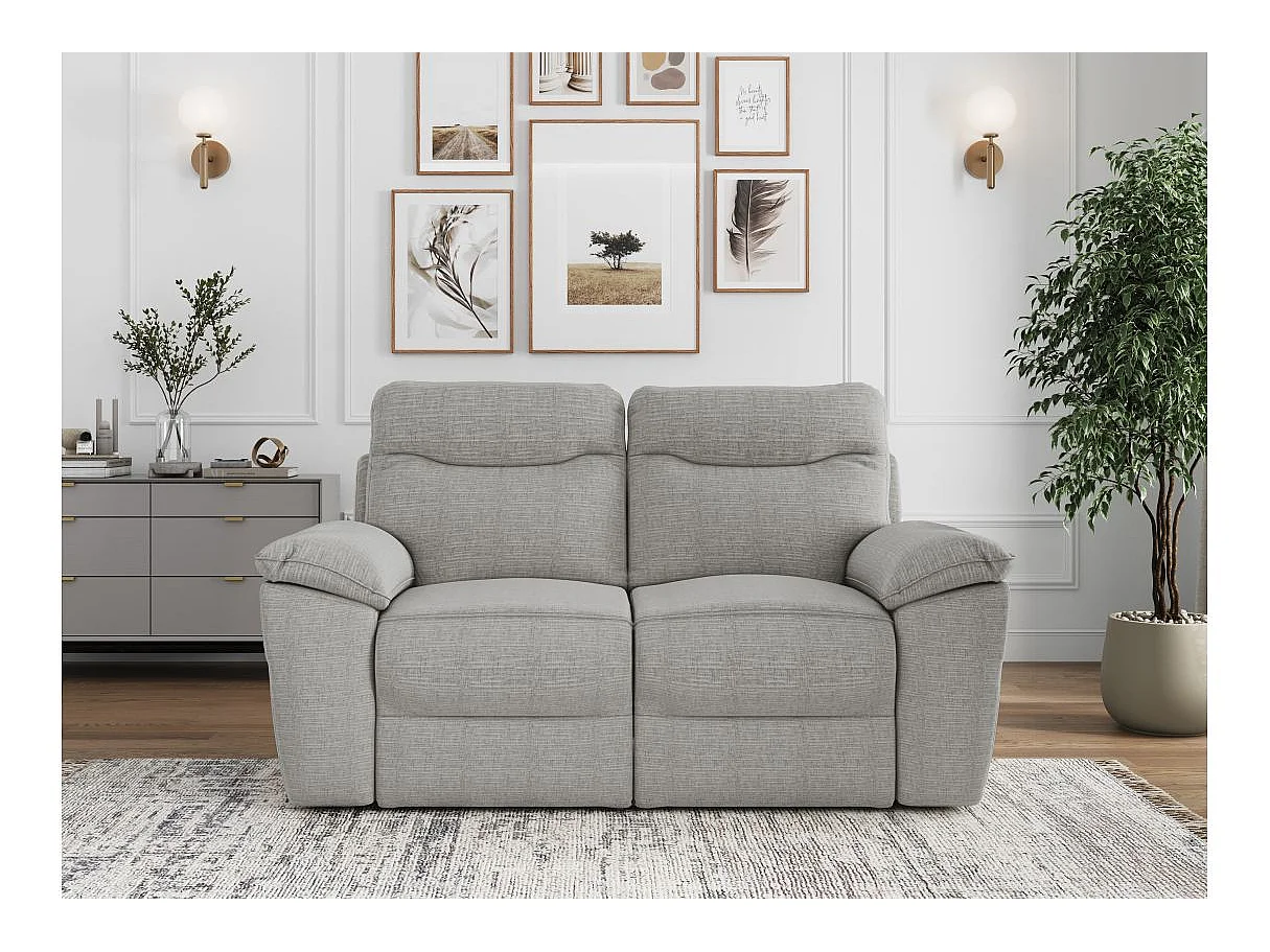 Canapé de relaxation électrique Ross 2 places en tissu texturé 3D - Gris clair - L160 x P100 x H102cm - Loungitude