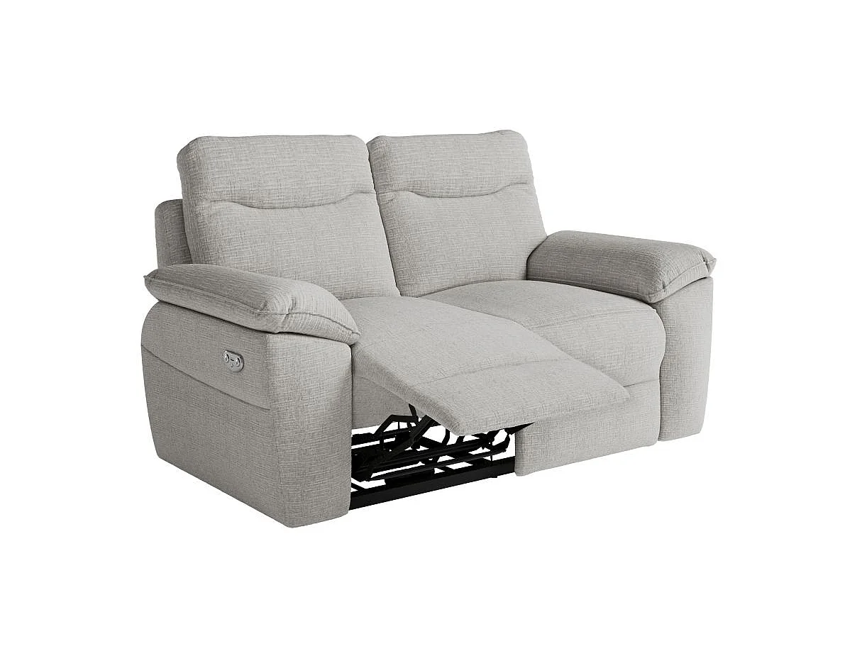 Canapé de relaxation électrique Ross 2 places en tissu texturé 3D - Gris clair - L160 x P100 x H102cm - Loungitude
