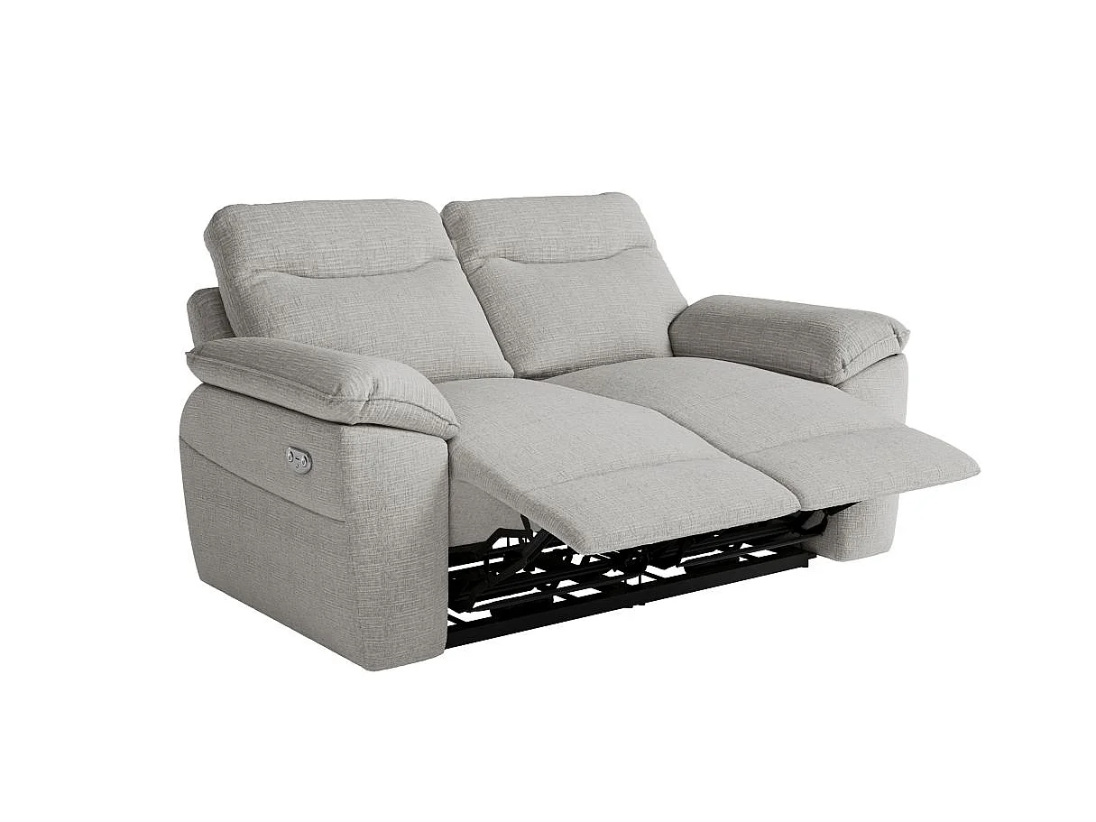 Canapé de relaxation électrique Ross 2 places en tissu texturé 3D - Gris clair - L160 x P100 x H102cm - Loungitude