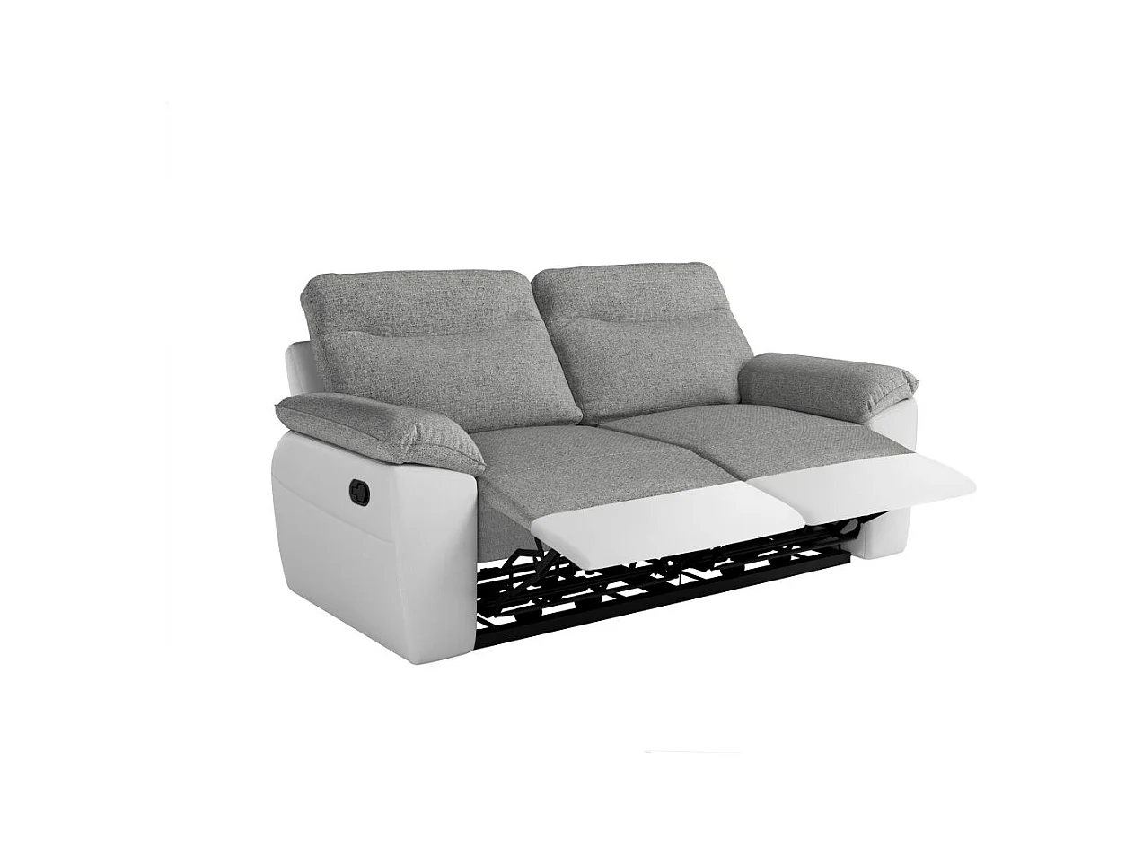 Canapé de relaxation manuel Ross 3 places en tissu et simili - Blanc/Gris - L200 x P100 x H102cm - Loungitude
