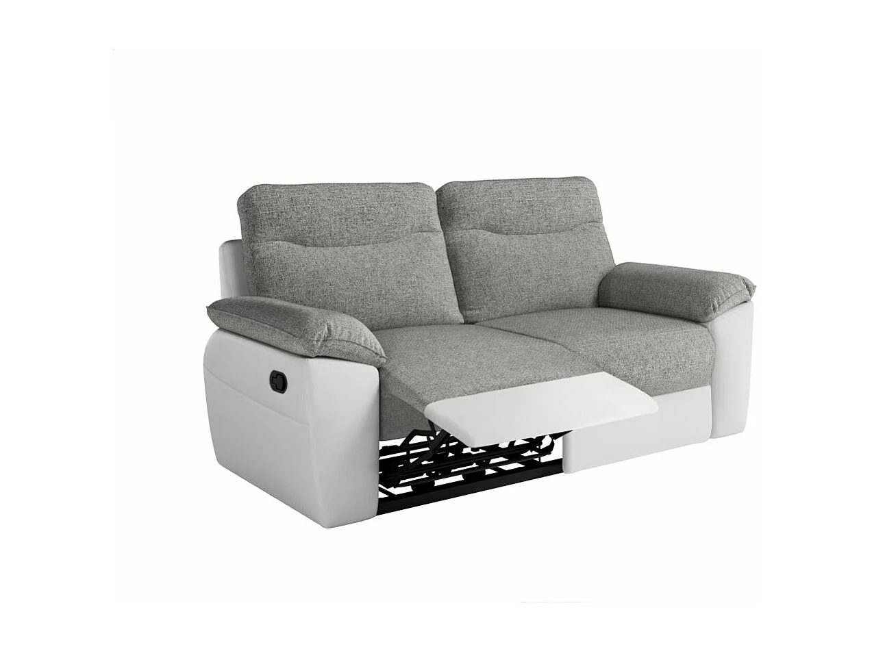 Canapé de relaxation manuel Ross 3 places en tissu et simili - Blanc/Gris - L200 x P100 x H102cm - Loungitude