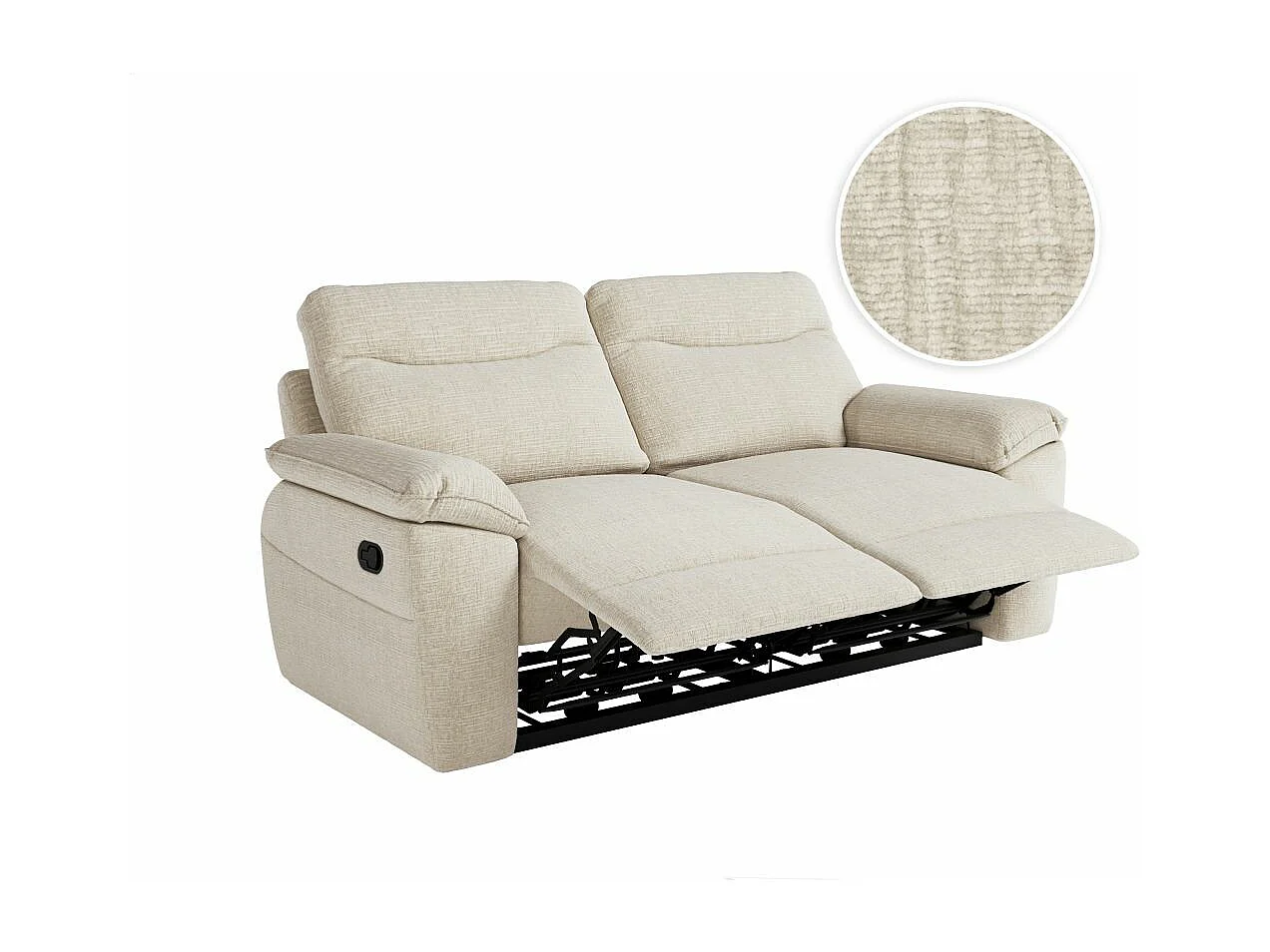 Canapé de relaxation manuel Ross 3 places en tissu texturé 3D - Beige - L200 x P100 x H102cm - Loungitude