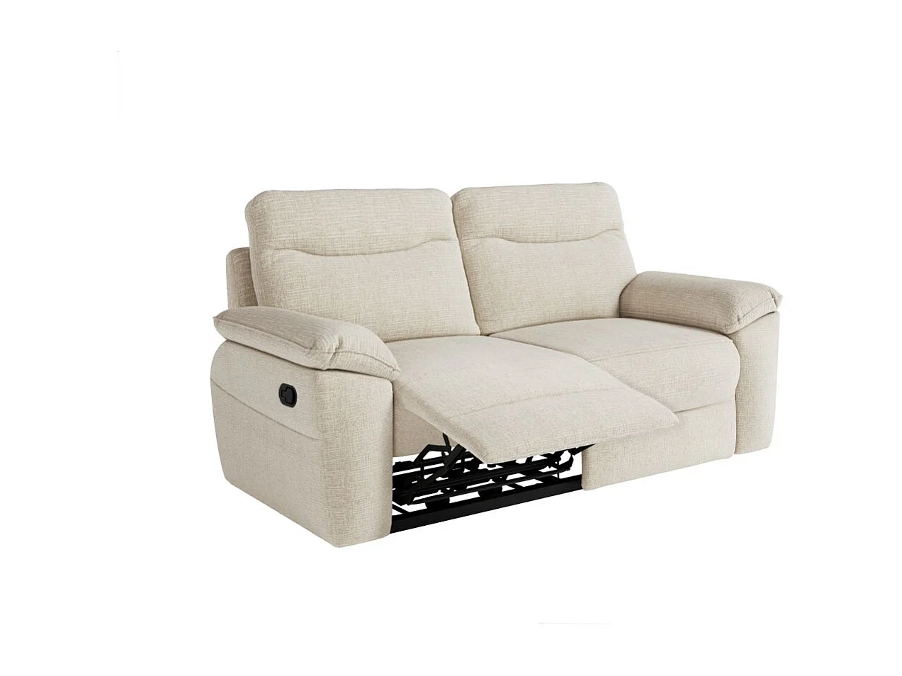 Canapé de relaxation manuel Ross 3 places en tissu texturé 3D - Beige - L200 x P100 x H102cm - Loungitude