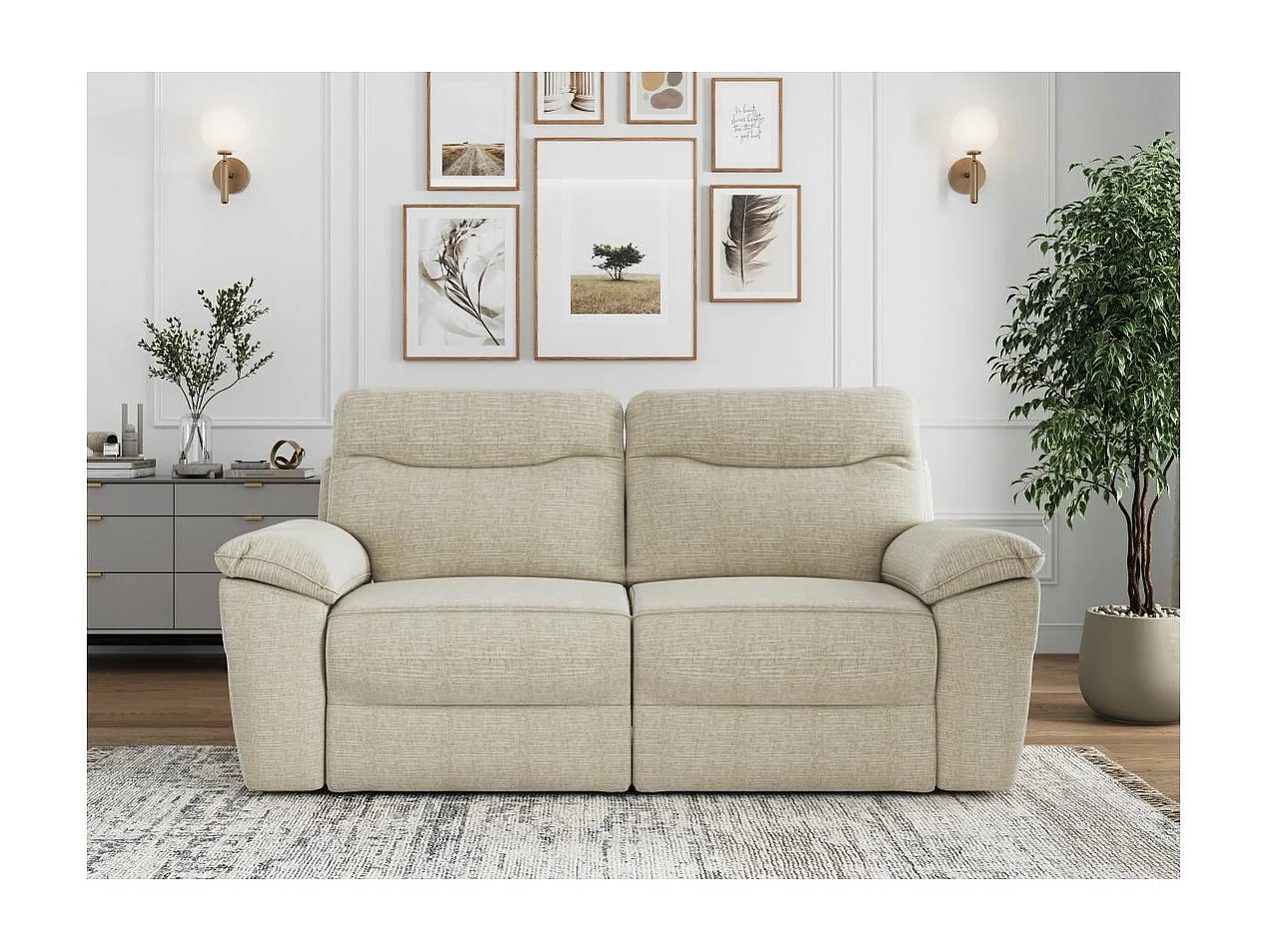 Canapé de relaxation manuel Ross 3 places en tissu texturé 3D - Beige - L200 x P100 x H102cm - Loungitude