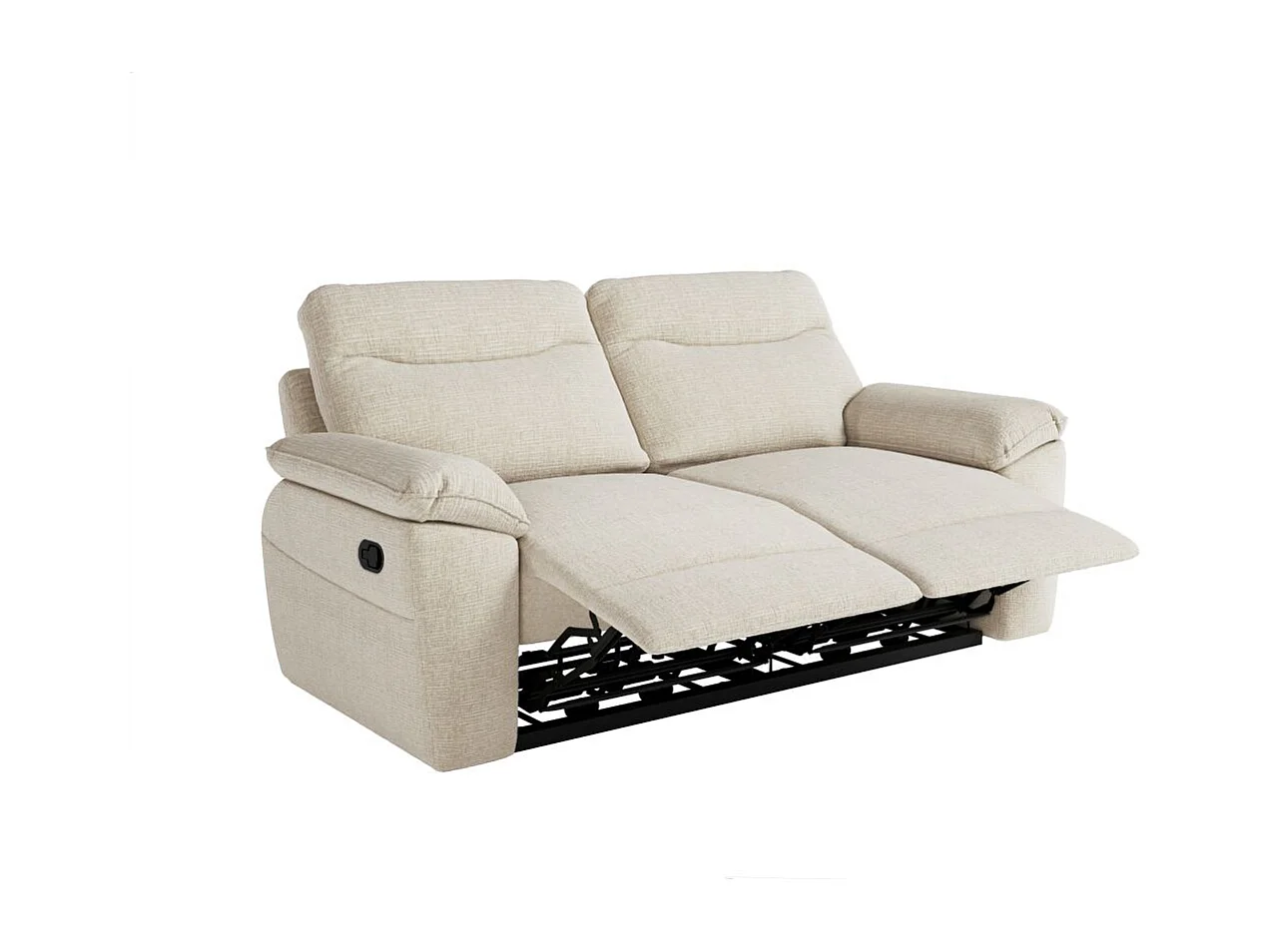Canapé de relaxation manuel Ross 3 places en tissu texturé 3D - Beige - L200 x P100 x H102cm - Loungitude