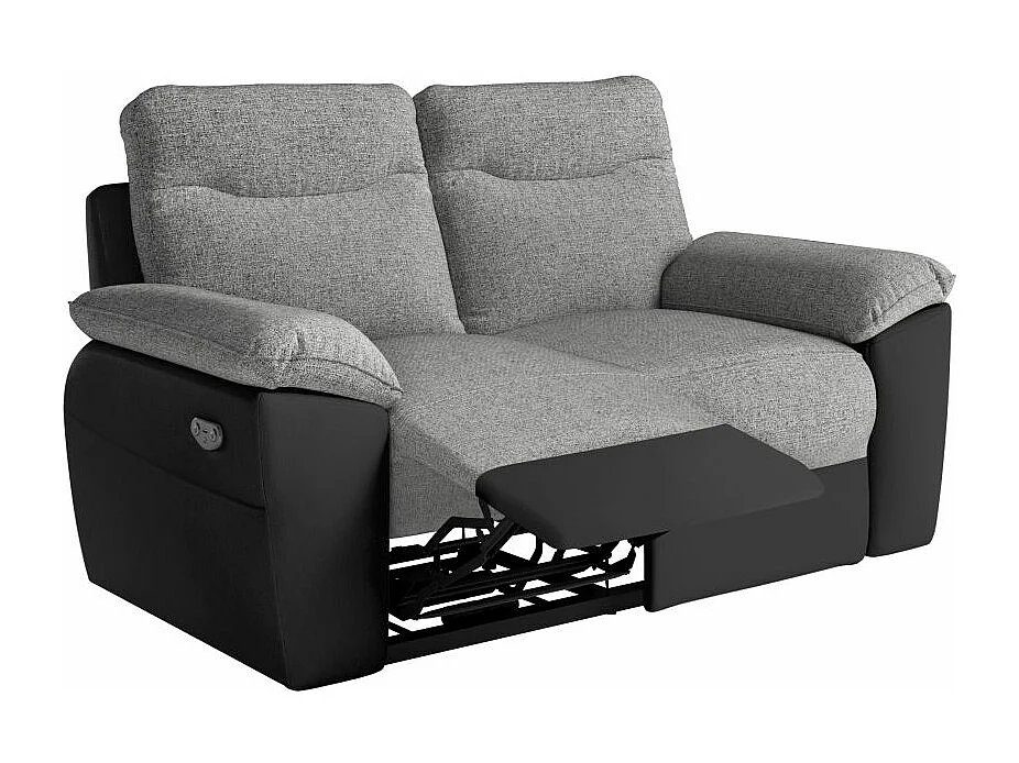 Canapé de relaxation électrique Ross 2 places en tissu et simili - Noir/Gris - L160 x P100 x H102cm - Loungitude