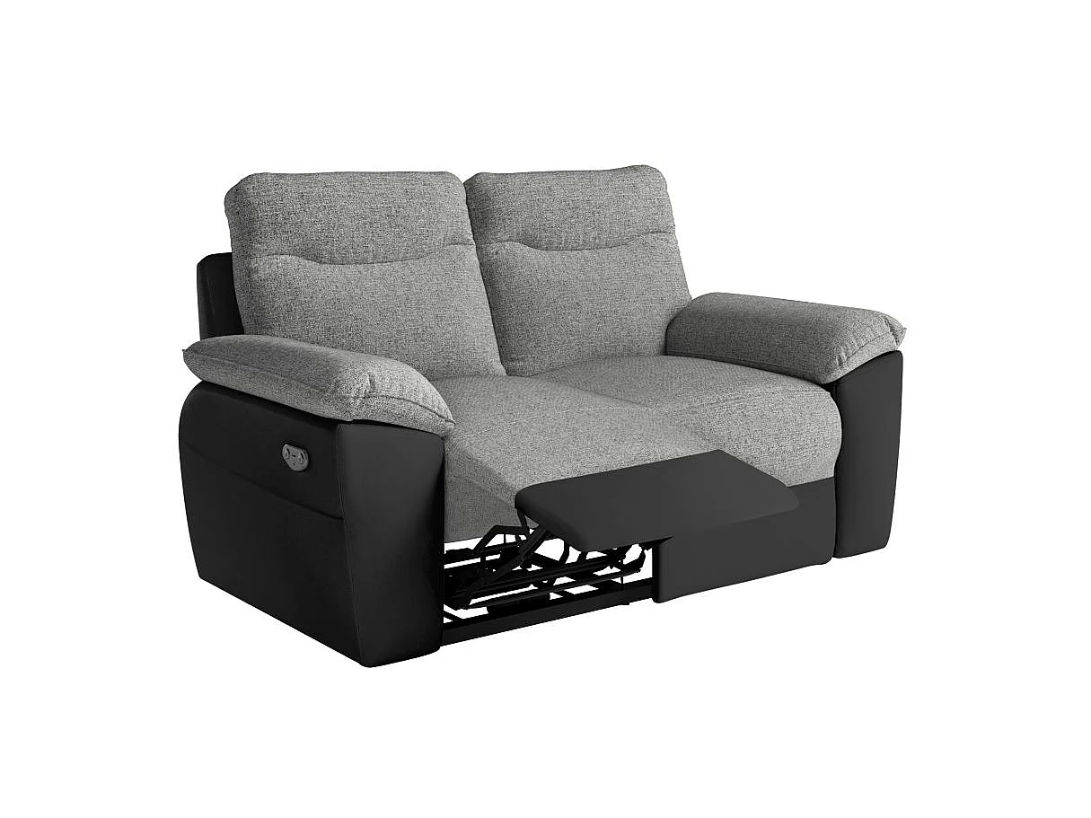Canapé de relaxation électrique Ross 2 places en tissu et simili - Noir/Gris - L160 x P100 x H102cm - Loungitude