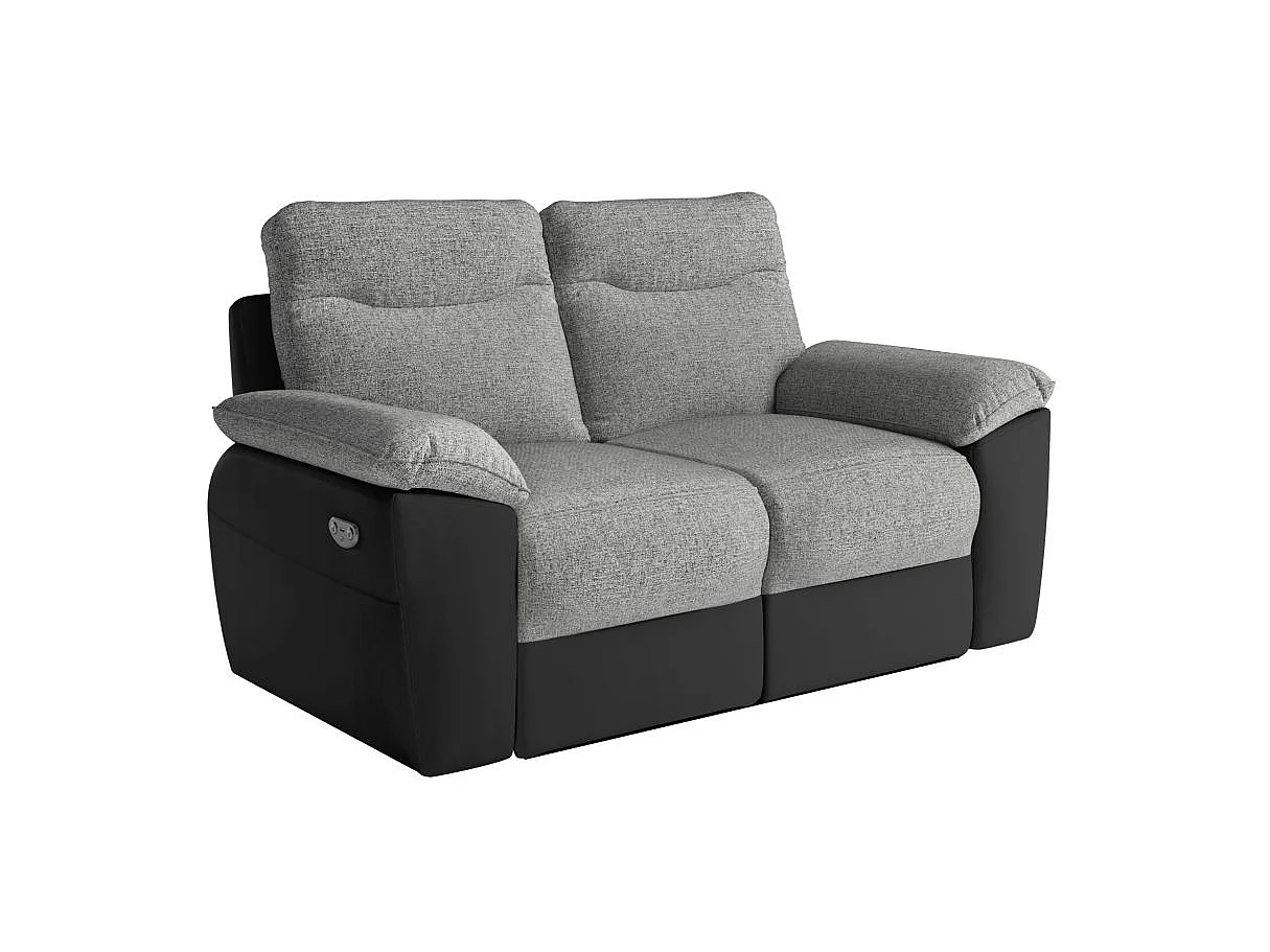 Canapé de relaxation électrique Ross 2 places en tissu et simili - Noir/Gris - L160 x P100 x H102cm - Loungitude