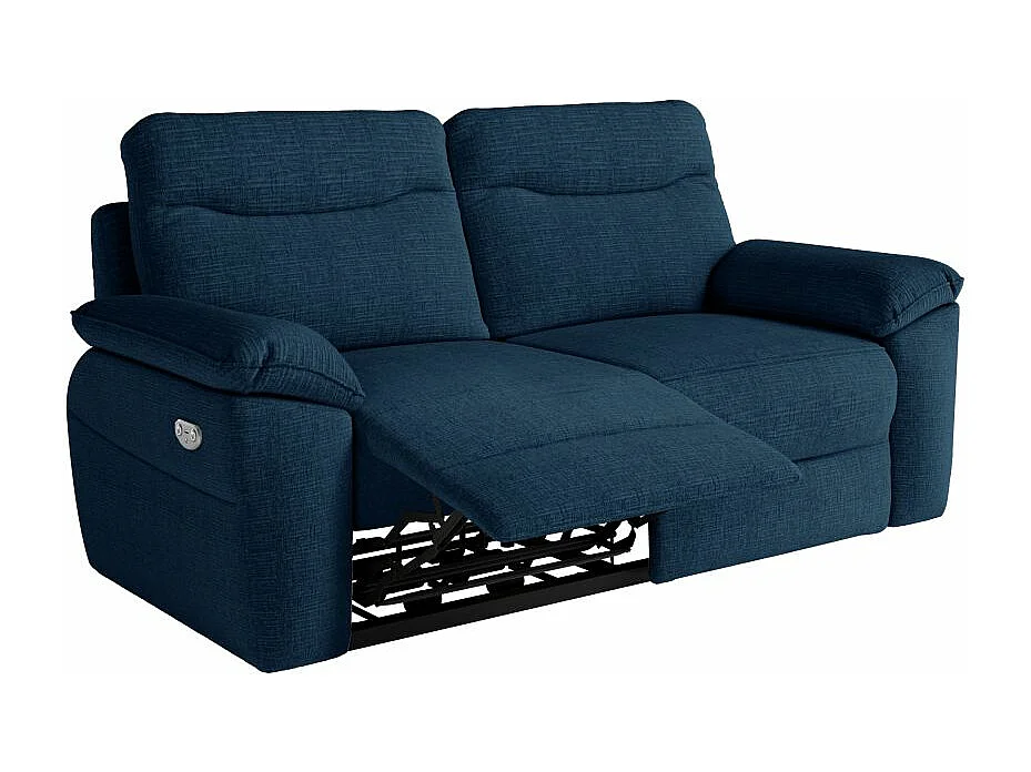 Canapé de relaxation électrique Ross 3 places en tissu texturé 3D - Bleu foncé - L200 x P100 x H102cm - Loungitude