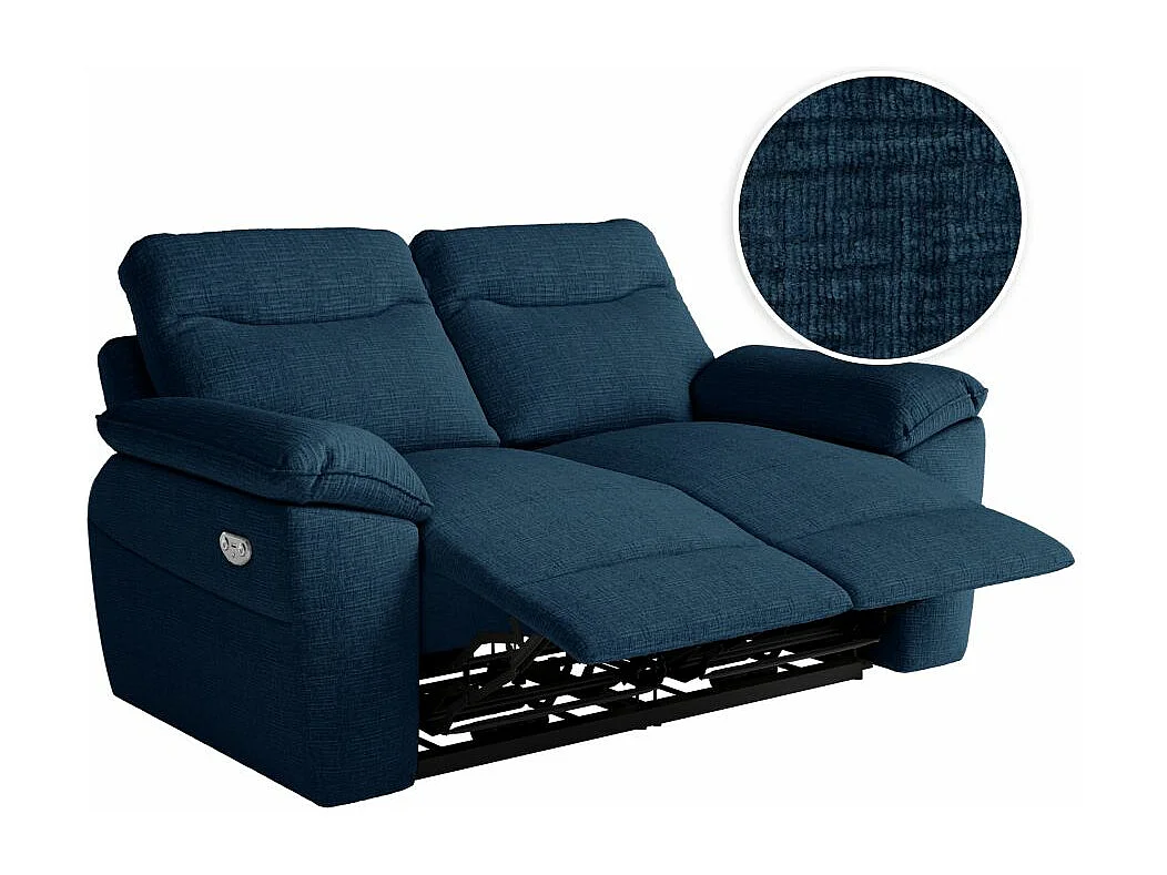 Canapé de relaxation électrique Ross 2 places en tissu texturé 3D - Bleu foncé - L160 x P100 x H102cm - Loungitude