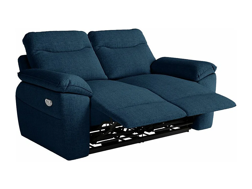 Canapé de relaxation électrique Ross 2 places en tissu texturé 3D - Bleu foncé - L160 x P100 x H102cm - Loungitude