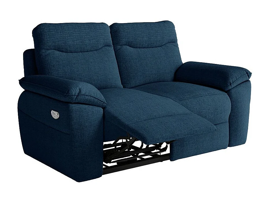 Canapé de relaxation électrique Ross 2 places en tissu texturé 3D - Bleu foncé - L160 x P100 x H102cm - Loungitude
