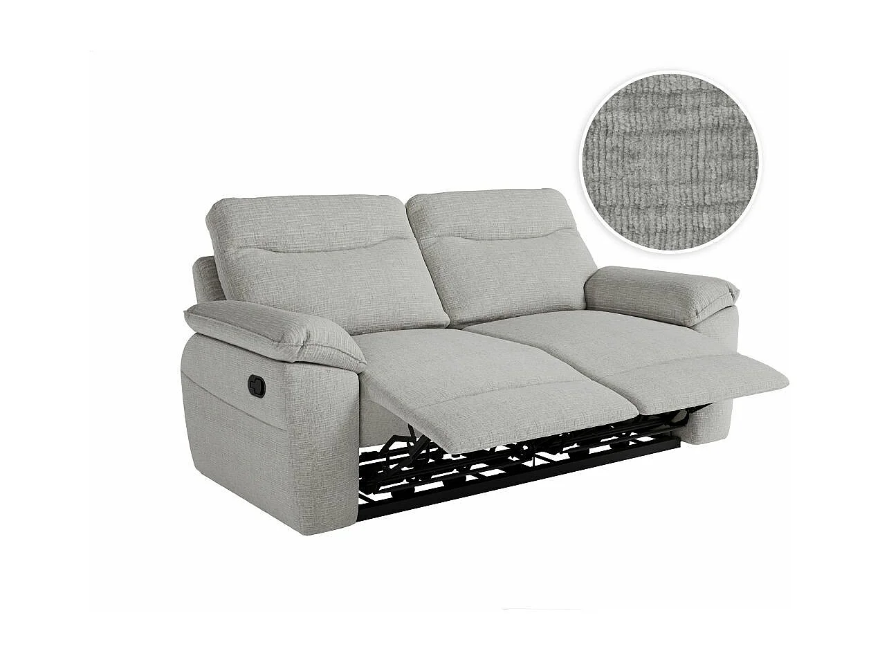 Canapé de relaxation manuel Ross 3 places en tissu texturé 3D - Gris clair - L200 x P100 x H102cm - Loungitude