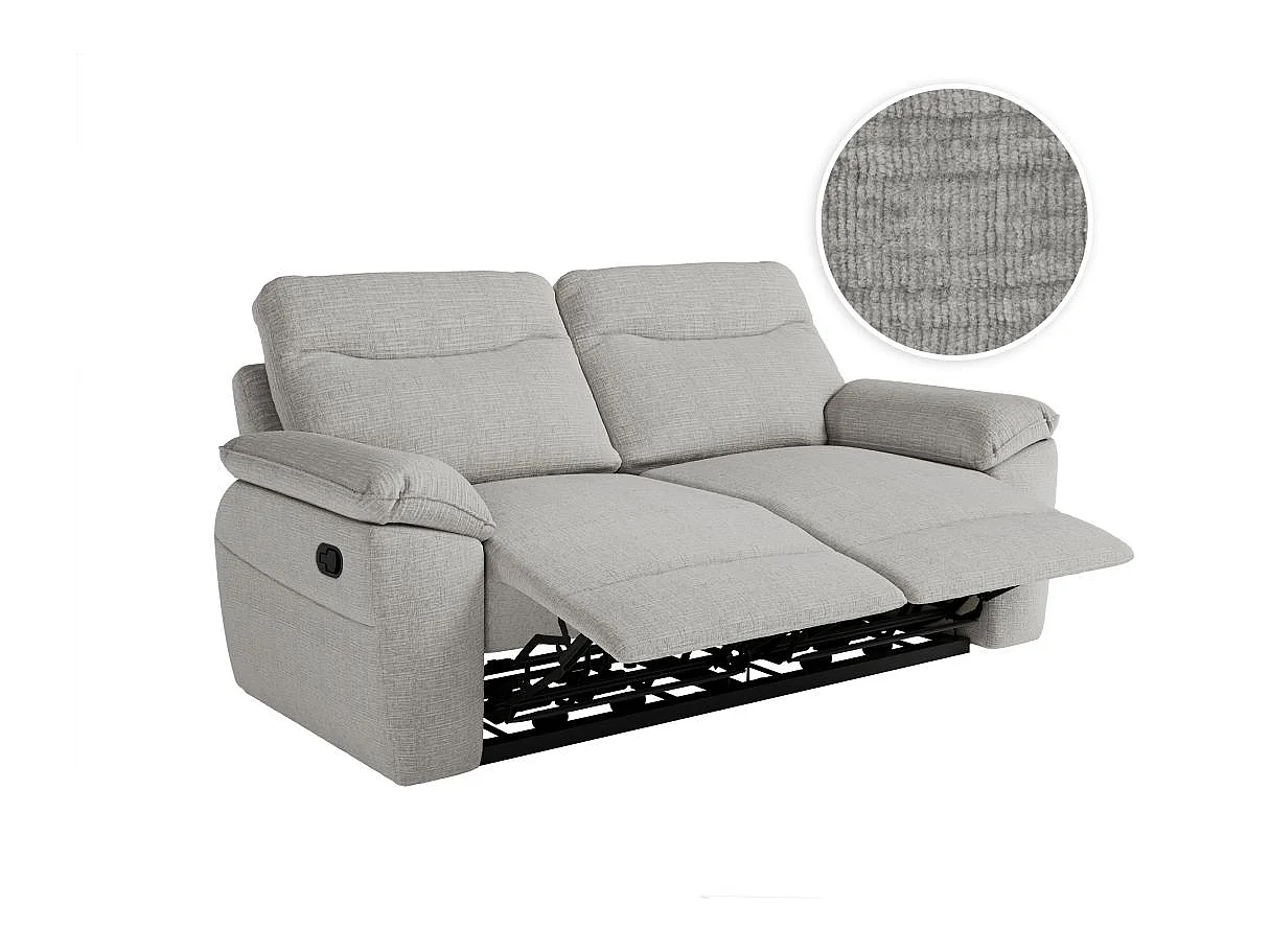 Canapé relax 3 places en tissu 3D gris clair ROSS 200x100x102 cm