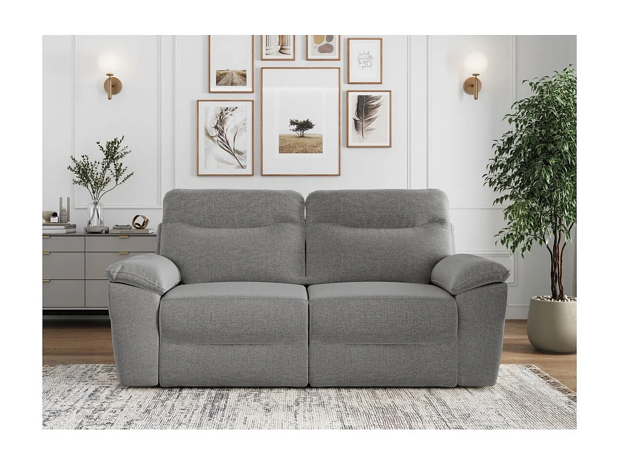 Canapé de relaxation manuel Ross 3 places en tissu - Gris - L200 x P100 x H102cm - Loungitude