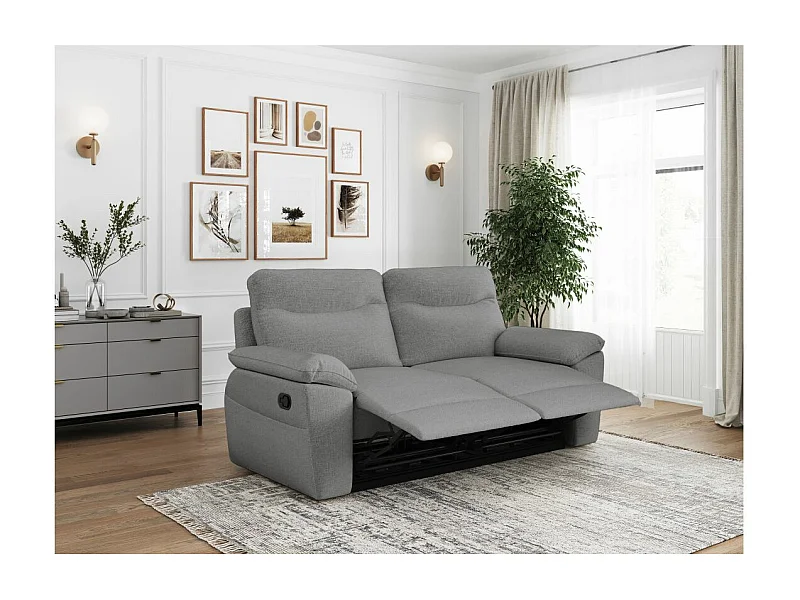 Canapé de relaxation manuel Ross 3 places en tissu - Gris - L200 x P100 x H102cm - Loungitude