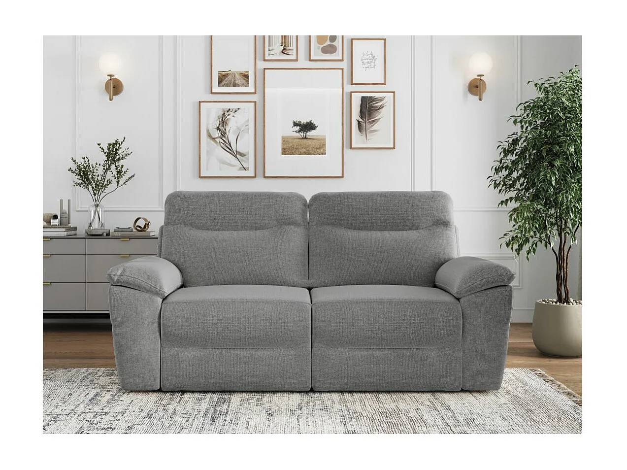 Canapé de relaxation électrique Ross 3 places en tissu - Gris - L200 x P100 x H102cm - Loungitude