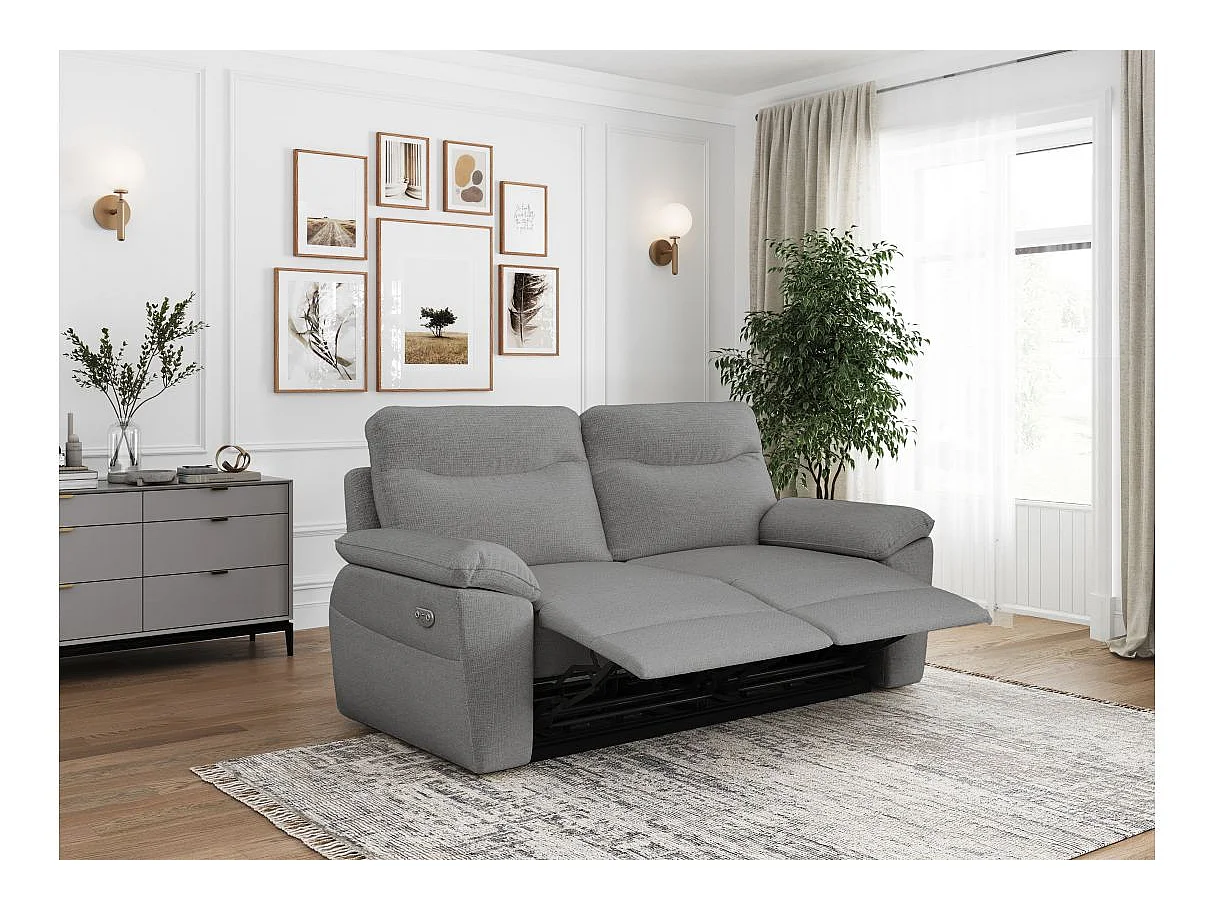 Canapé de relaxation électrique Ross 3 places en tissu - Gris - L200 x P100 x H102cm - Loungitude