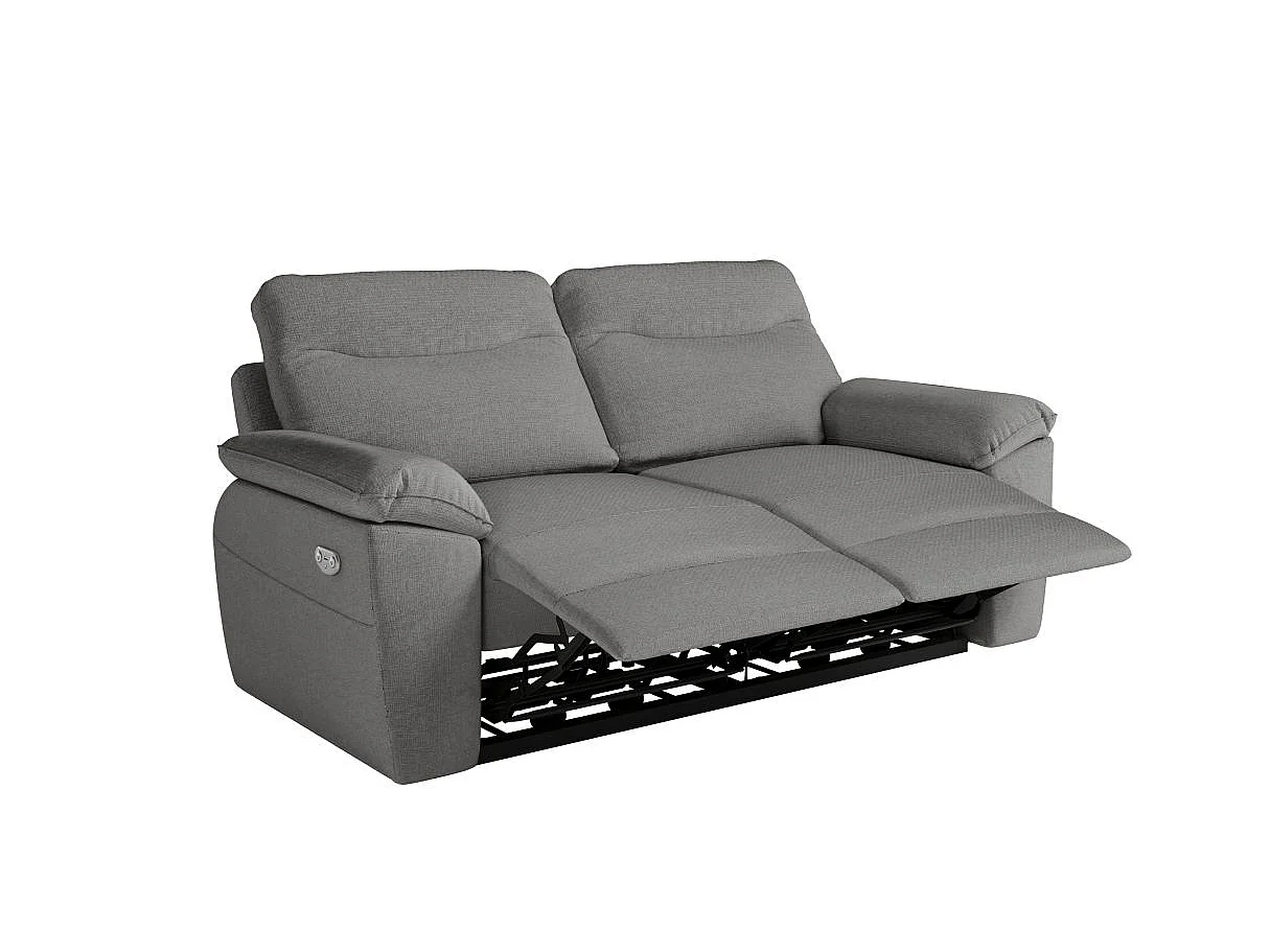 Canapé de relaxation électrique Ross 3 places en tissu - Gris - L200 x P100 x H102cm - Loungitude