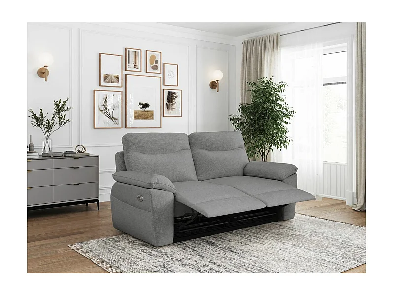 Canapé de relaxation électrique Ross 3 places en tissu - Gris - L200 x P100 x H102cm - Loungitude
