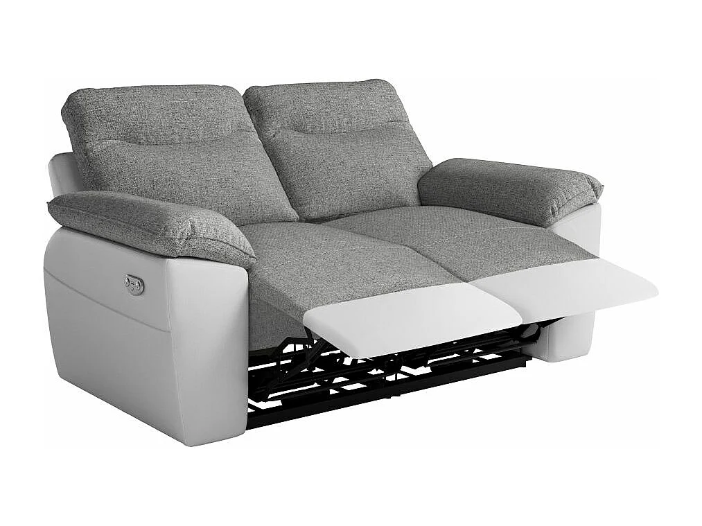 Canapé de relaxation électrique Ross 2 places en tissu et simili - Blanc/Gris - L160 x P100 x H102cm - Loungitude