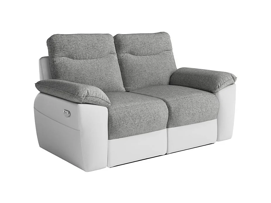 Canapé de relaxation électrique Ross 2 places en tissu et simili - Blanc/Gris - L160 x P100 x H102cm - Loungitude