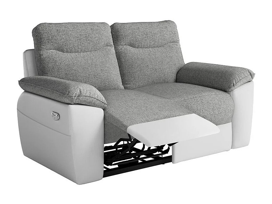 Canapé de relaxation électrique Ross 2 places en tissu et simili - Blanc/Gris - L160 x P100 x H102cm - Loungitude