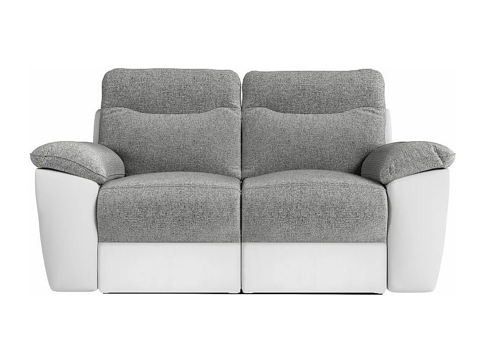 Canapé de relaxation électrique Ross 2 places en tissu et simili - Blanc/Gris - L160 x P100 x H102cm - Loungitude