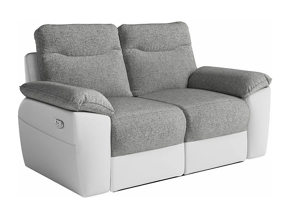 Canapé de relaxation électrique Ross 2 places en tissu et simili - Blanc/Gris - L160 x P100 x H102cm - Loungitude