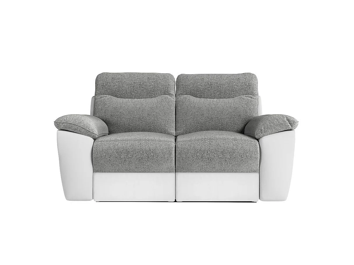 Canapé de relaxation électrique Ross 2 places en tissu et simili - Blanc/Gris - L160 x P100 x H102cm - Loungitude