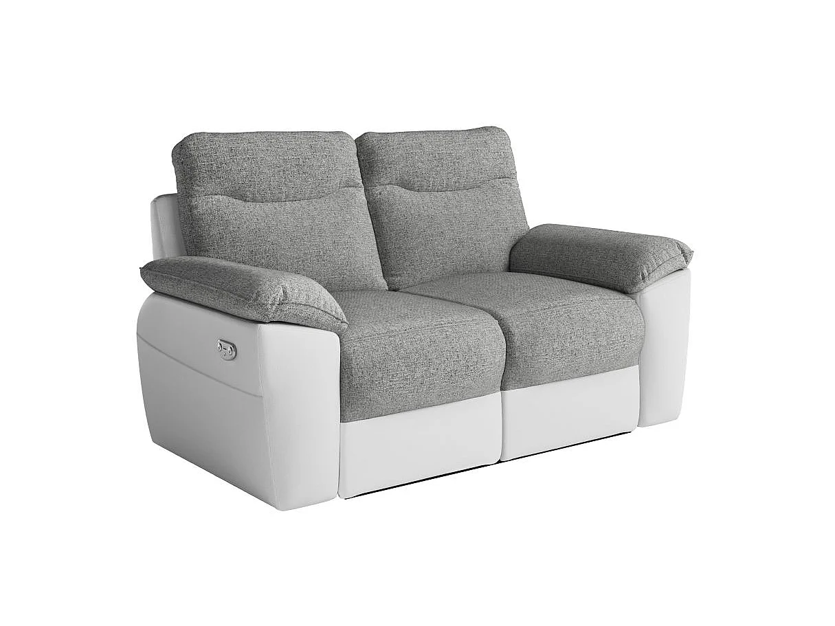 Canapé de relaxation électrique Ross 2 places en tissu et simili - Blanc/Gris - L160 x P100 x H102cm - Loungitude