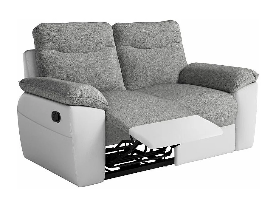 Canapé de relaxation manuel Ross 2 places en tissu et simili - Blanc/Gris - L160 x P100 x H102cm - Loungitude