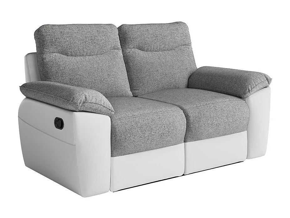 Canapé de relaxation manuel Ross 2 places en tissu et simili - Blanc/Gris - L160 x P100 x H102cm - Loungitude