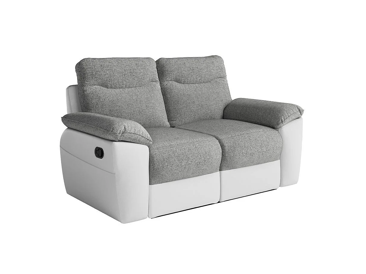 Canapé de relaxation manuel Ross 2 places en tissu et simili - Blanc/Gris - L160 x P100 x H102cm - Loungitude