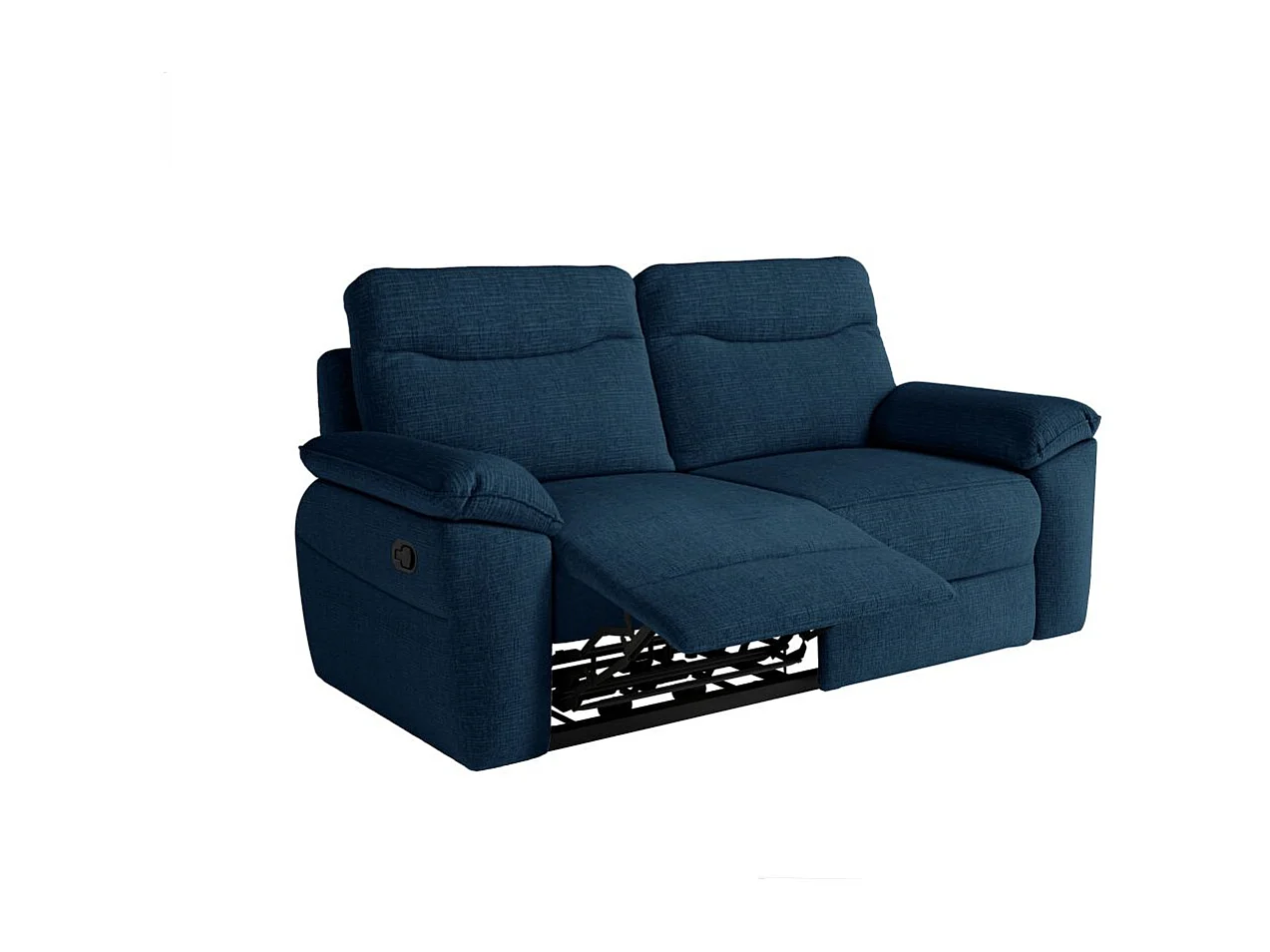 Canapé de relaxation manuel Ross 3 places en tissu texturé 3D - Bleu foncé - L200 x P100 x H102cm - Loungitude