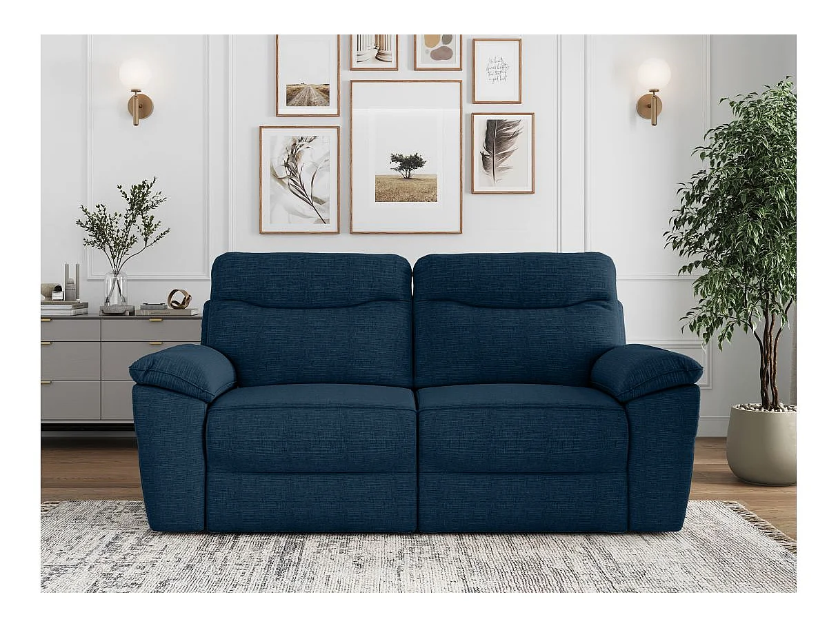 Canapé de relaxation manuel Ross 3 places en tissu texturé 3D - Bleu foncé - L200 x P100 x H102cm - Loungitude