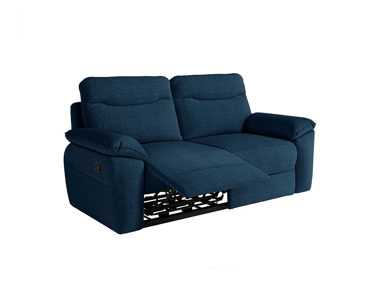 Canapé de relaxation manuel Ross 3 places en tissu texturé 3D - Bleu foncé - L200 x P100 x H102cm - Loungitude