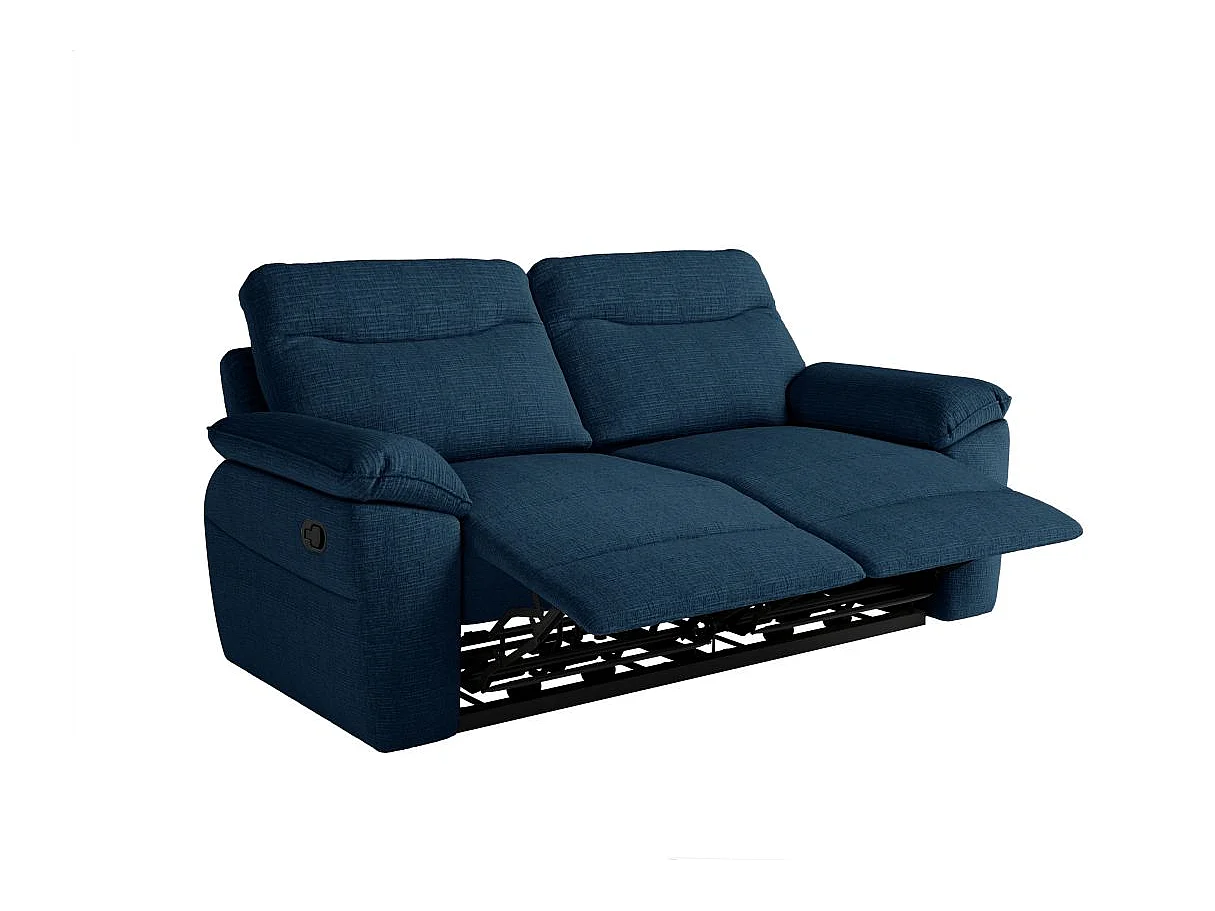 Canapé de relaxation manuel Ross 3 places en tissu texturé 3D - Bleu foncé - L200 x P100 x H102cm - Loungitude