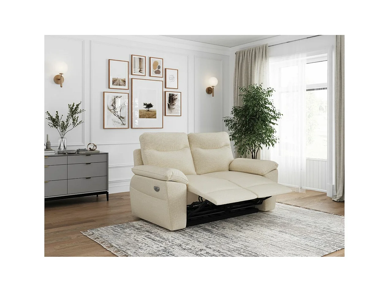 Canapé de relaxation électrique Ross 2 places en tissu - Beige - L160 x P100 x H102cm - Loungitude