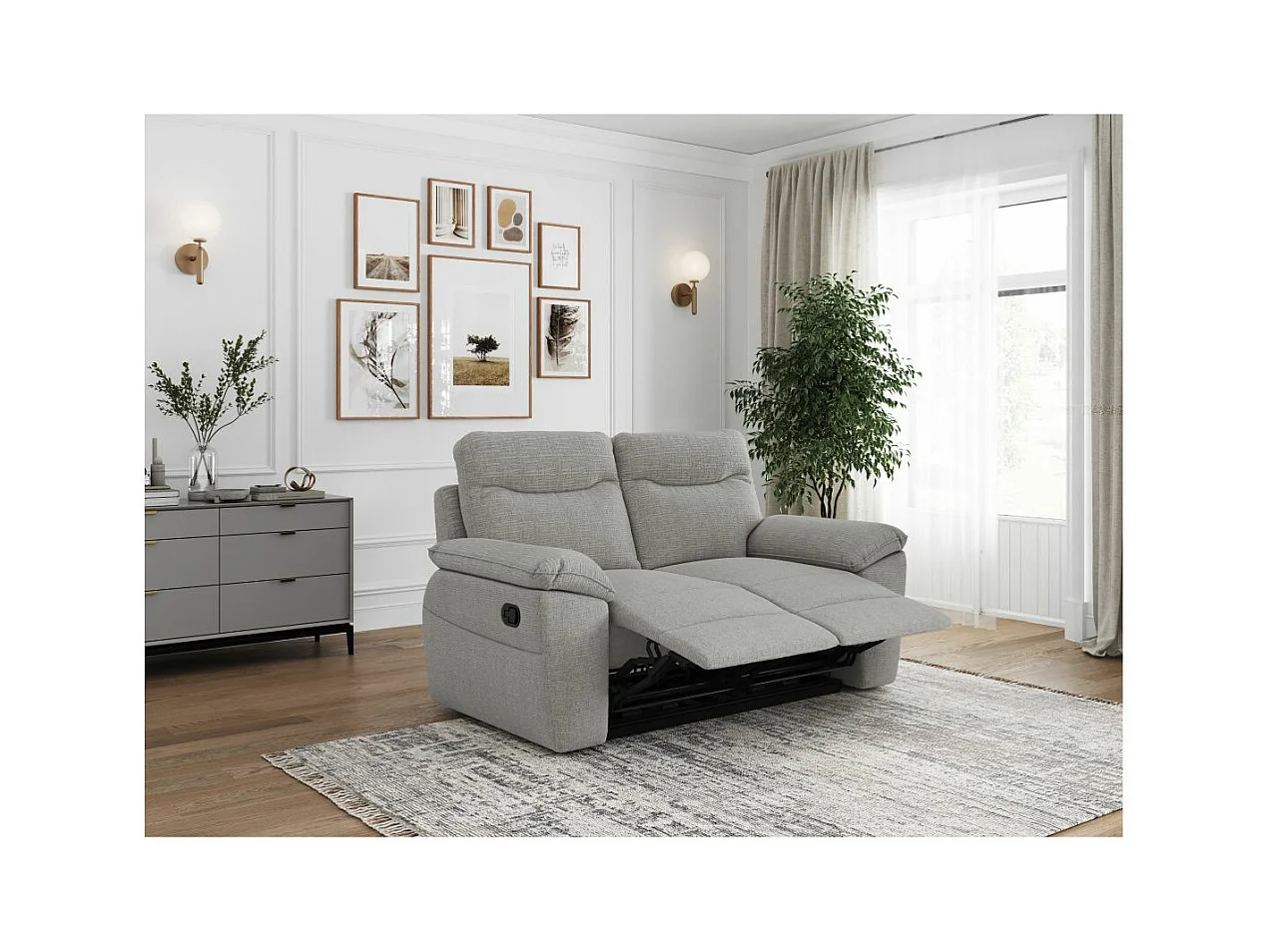 Canapé de relaxation manuel Ross 2 places en tissu texturé 3D - Gris clair - L160 x P100 x H102cm - Loungitude