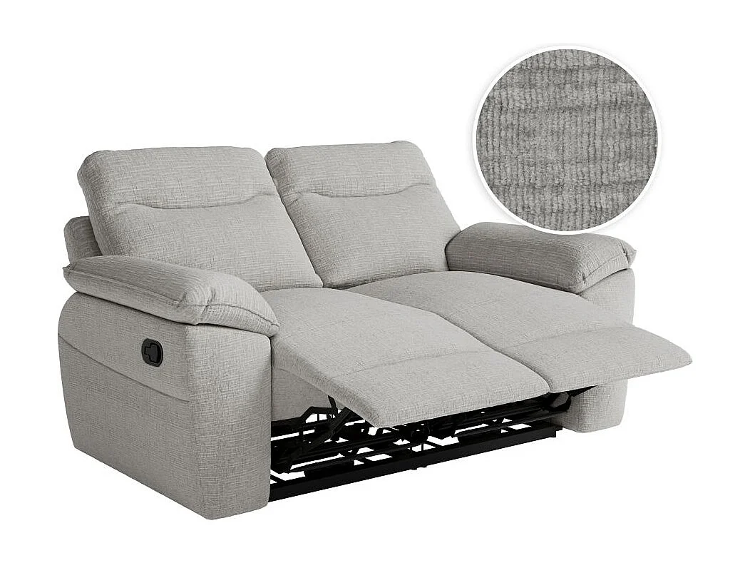 Canapé de relaxation manuel Ross 2 places en tissu texturé 3D - Gris clair - L160 x P100 x H102cm - Loungitude