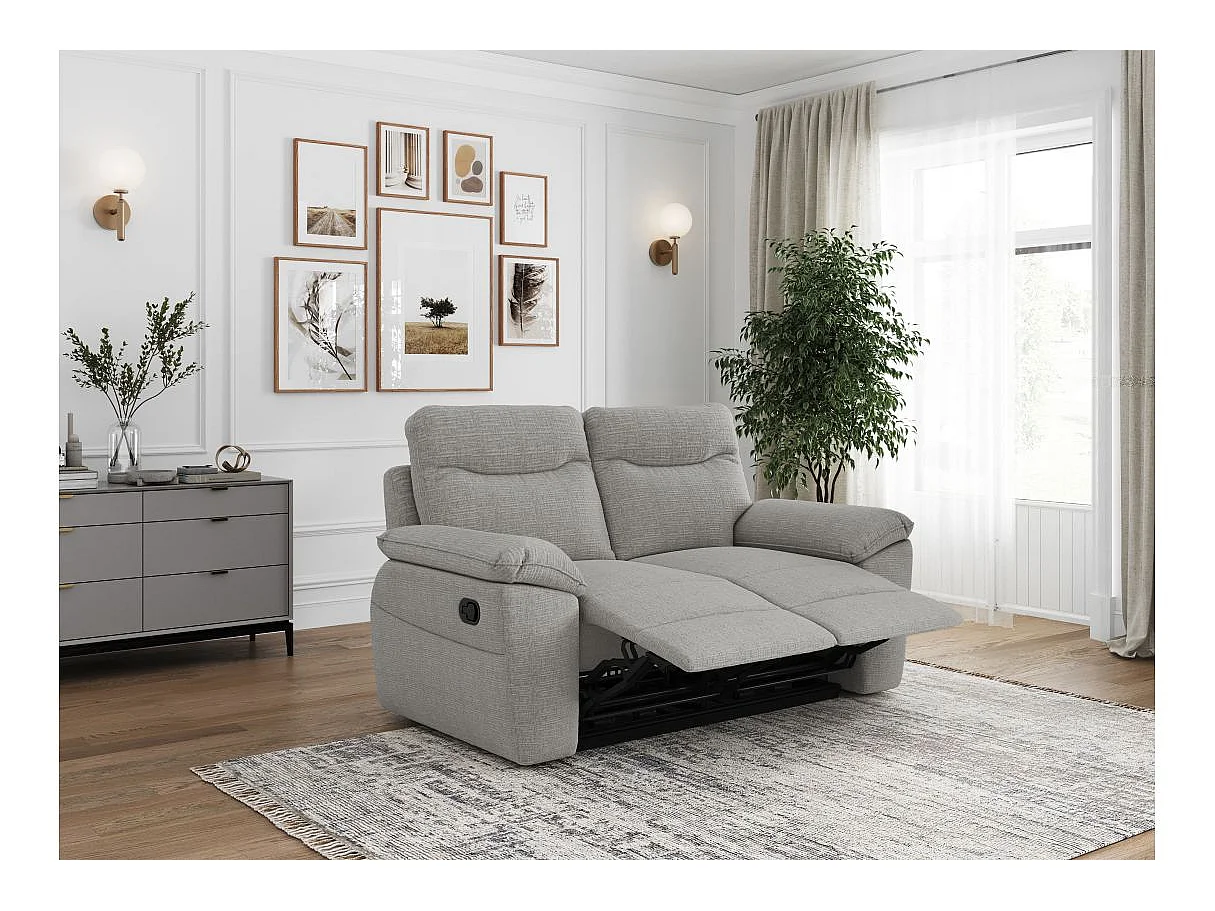 Canapé de relaxation manuel Ross 2 places en tissu texturé 3D - Gris clair - L160 x P100 x H102cm - Loungitude
